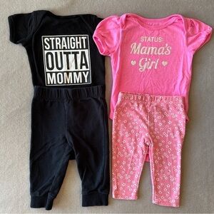 EUC 4pc Baby Girl Mix’n’Match Outfit Set, Black & Hot Pink, 6-9 Months